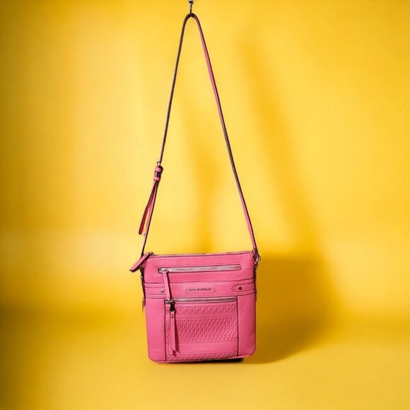 Dana Buchman Pink Crossbody Bag With Adjustable Strap & Laser Cut Detailing - Li - Picture 1 of 14